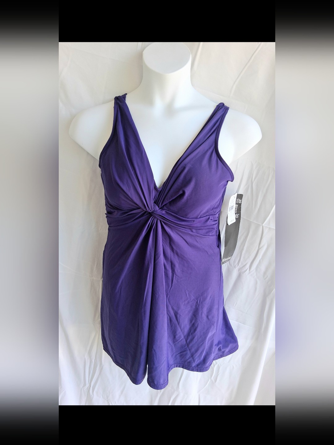 Miraclesuit Eggplant Purple Knotted V Front Swim Dress Sz 16 Nwt